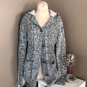 Cozy sweater with fuzzy lined hood